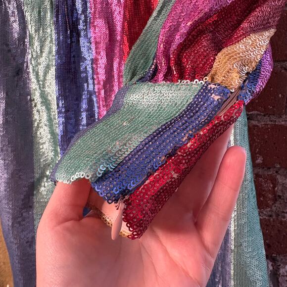 NWT RIXO Ava Rainbow Sequin Stripe Mini Dress Balloon Sleeve Long Sleeve XS - Picture 9 of 14